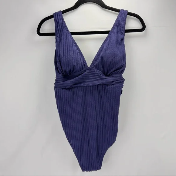 NWT! Navy Ribbed & Ruched Cupshe One Piece Slimming Swimsuit Large - Picture 9 of 15